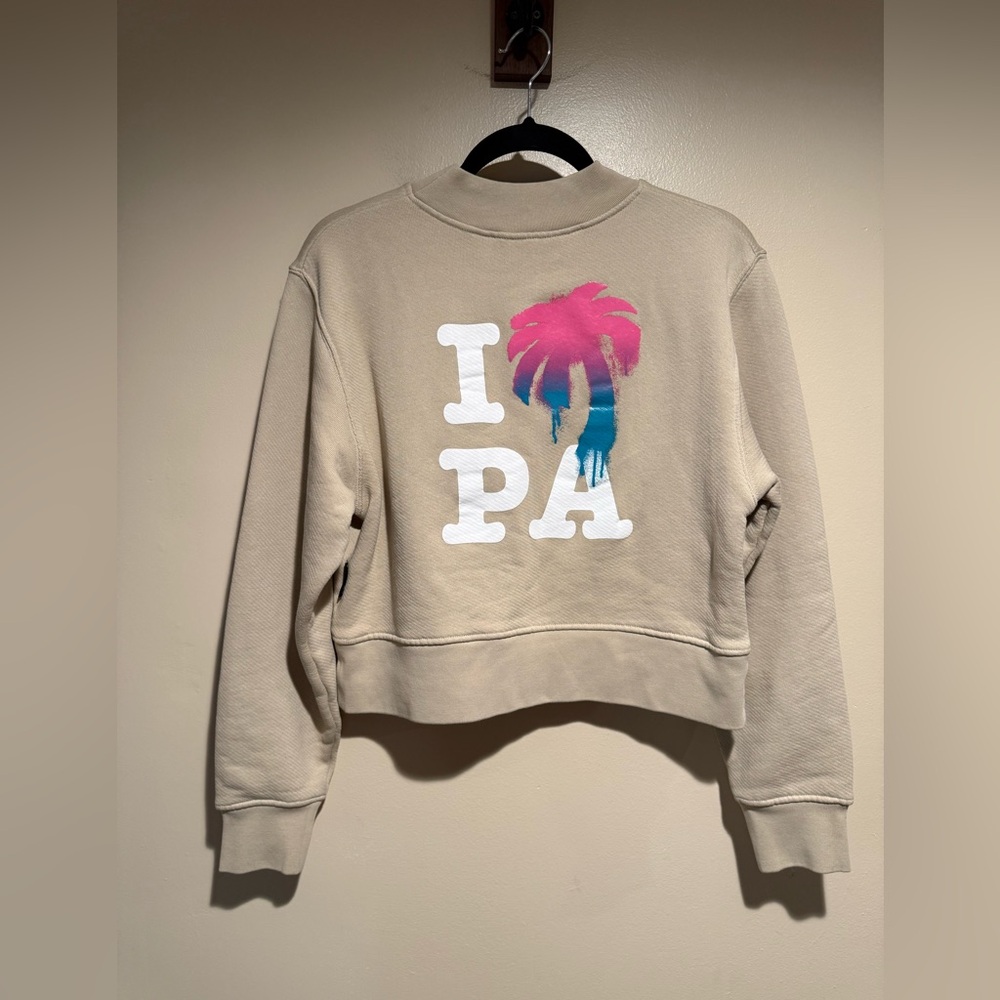 Palm Angels I Love PA Beige Cotton Crewneck boxy Sweatshirt - Picture 2 of 16